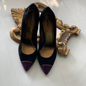 Paris Black/Purple Suede Leather Saint Laurent Pumps